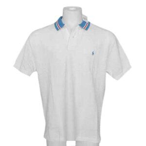 NEW Polo Ralph Lauren Tennis Style Polo Shirt!  L  White with Red & Blue Collar